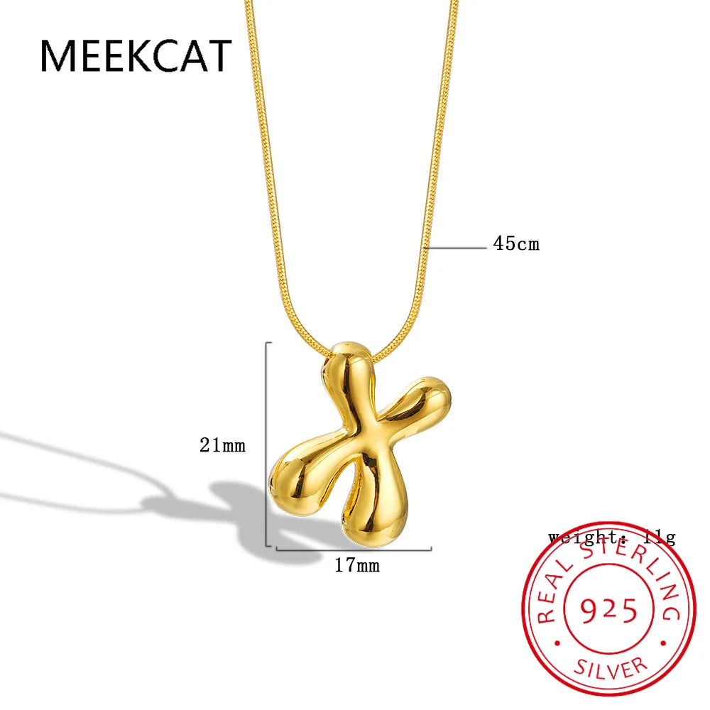 Collares 925 Sterling Silver Chunky Alphabet Balloon Bubble Initial Letter Pendant Necklace for Women Men Charm Necklaces