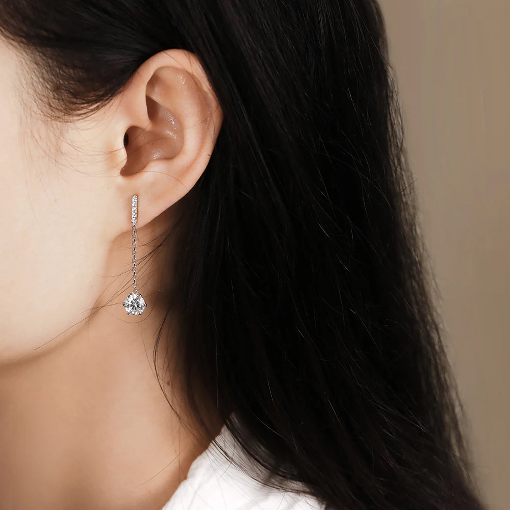 Serenity Six-claw 5mm 6.5mm D Moissanite Tassel Earrings Women Anniversary Gift S925 Sterling Silver Drop Earring Fine Jewelry - Madeinsea©