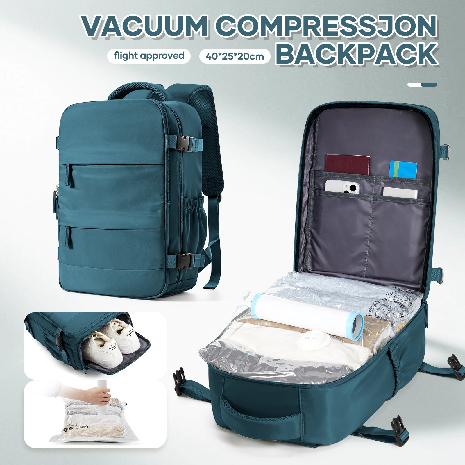 Vacuum Compression Bags Women Men Hand Luggage Ryanair 40x20x25 Trave Backpack, Business Laptop Bag Carry on School Backpack