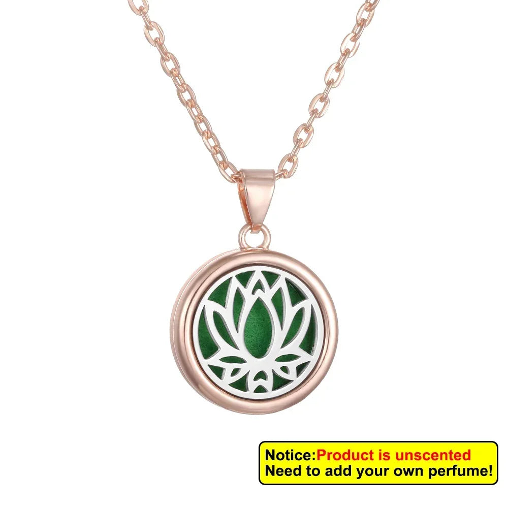 2025 New Tree of Life Aromatherapy Necklace Golden Rose Color Open Locket Scent Aroma Perfume Essential Oil Diffuser Necklace