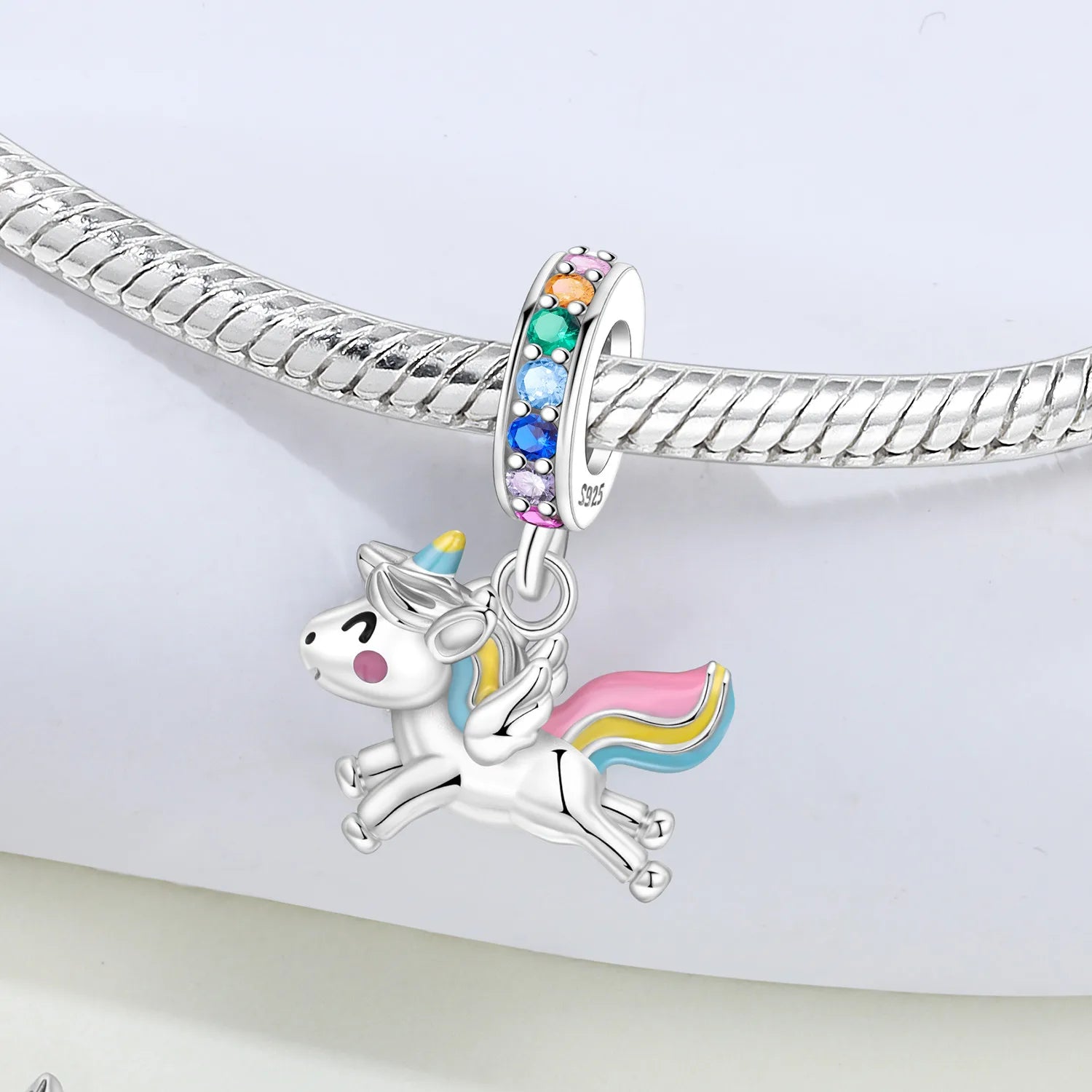 PANPOKI 925 Sterling Silver Rainbow Unicorn Animal Beads Original Pendants Bracelet Charm Jewelry Party DIY Trendy Gifts