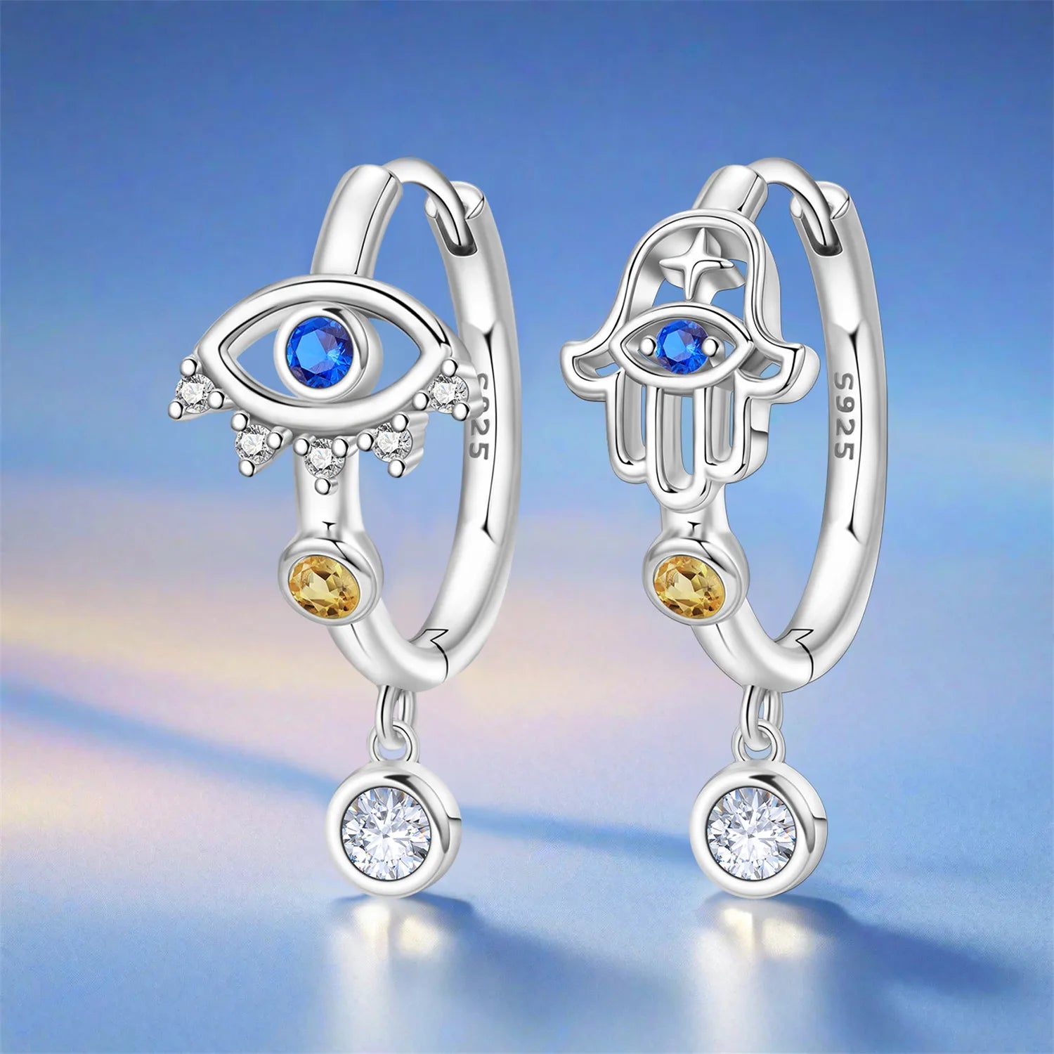 PANPOKI 925 Sterling Silver Devil's Eye Fatima's Hand Drop Earrings Women Earrings Charm Fashion Versatile Party Jewelry Gifts