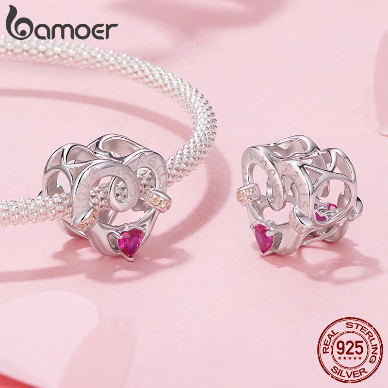 Bamoer 925 Sterling Silber Thanksgiving Truthahn Anhänger mit roten Herzperlen für Damen Armband Accessoires DIY Weihnachtsgeschenk