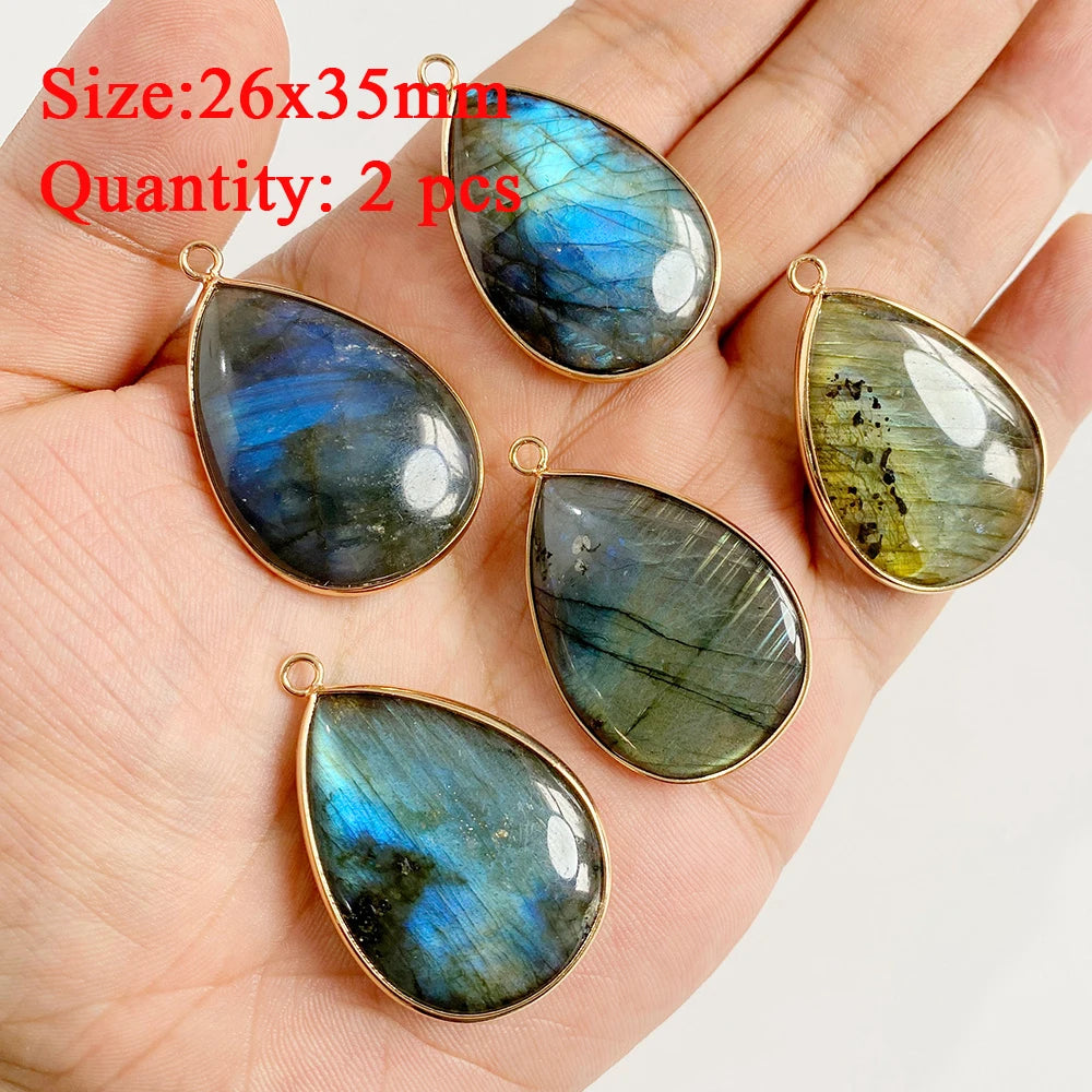 2PCS Natural Flash Labradorite Stone Pendant Irregular Shape Fashion Flash Labradorites Charms Connector For Jewelry Making DIY