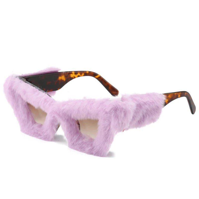 Lunettes de soleil tendance surdimensionnées en peluche pour femme, verres solaires d'hiver doux et moelleux, œil de chat, personnalité, fête, festival