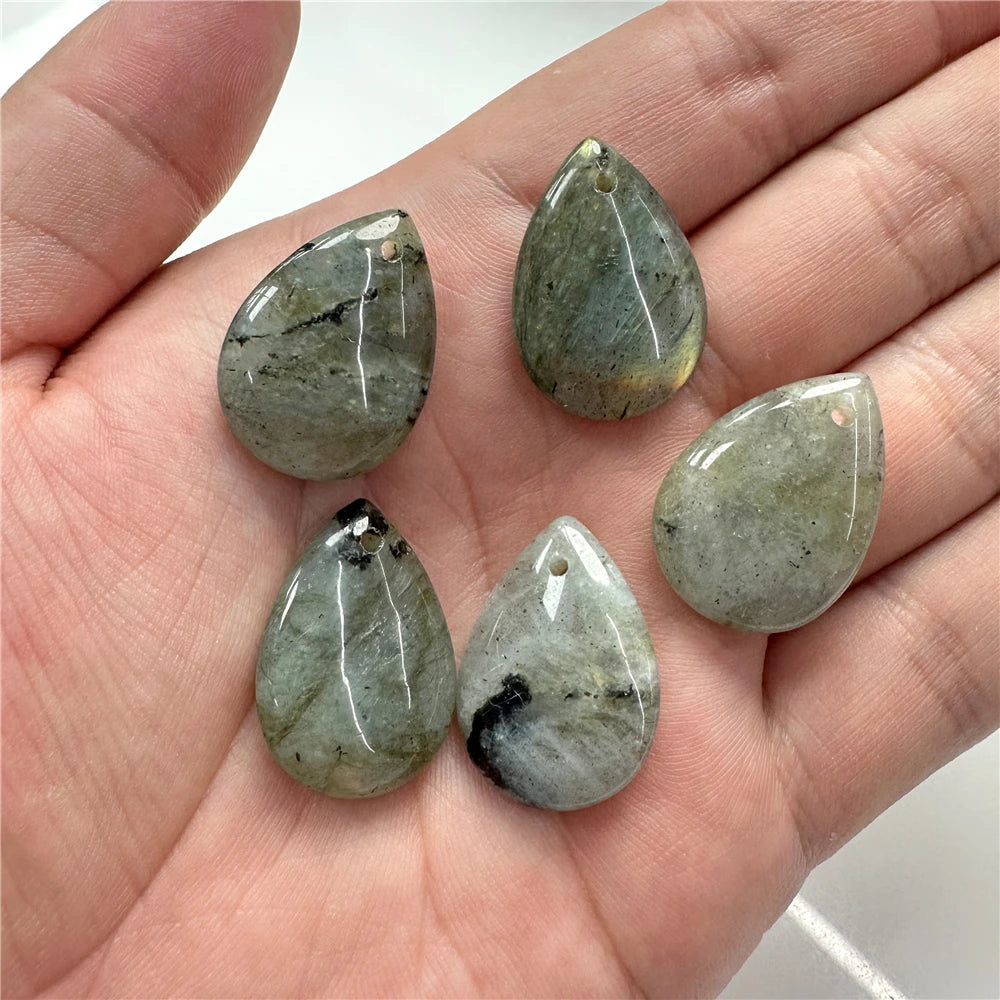 High Quality Smooth Water Drop Gem Pendant Natural Apatite Quartzs Labradorite Top Drilled Charm Bead For Jewelry DIY 18X25MM