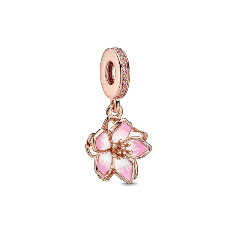 Hot Selling Rose Gold Series Leaf Bead Key Lock Pendant Suitable For European Original Bracelet DIY Exquisite Jewelry S925 Silve