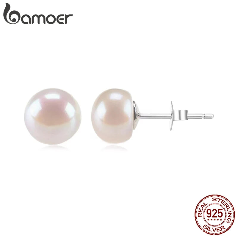 BAMOER 925 Sterling Silver AAA+ Quality Handpicked Freshwater Cultured Pearl Stud Earrings for Women Hypoallergenic Jewelry Gift