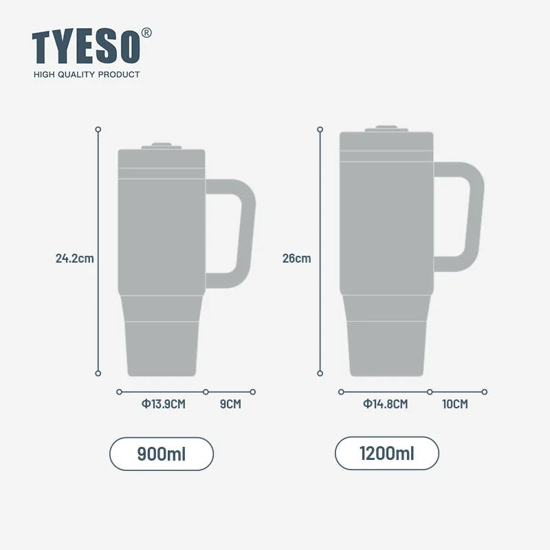Tyeso Stainless Steel Vacuum Flask Double Wall Insulated Thermos Bottle Hot/Cold Travel Mug Leak-Proof Car Coffee Water Bottle