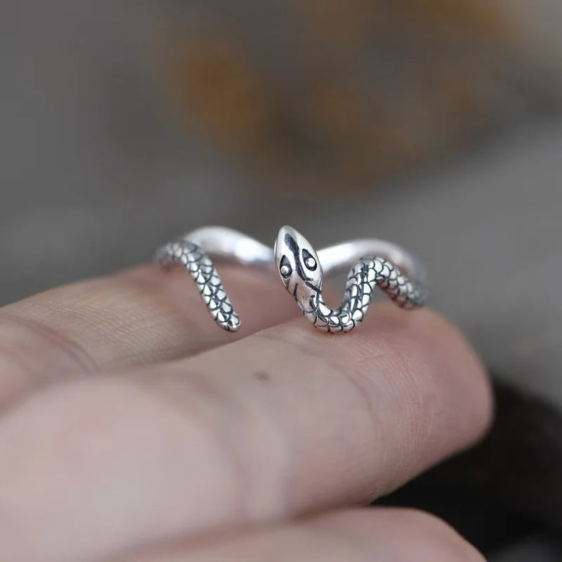 MKENDN 925 Sterling Silver Creative Retro Snake Ring For Men and Women Gothic Trendy Street Punk Style Dark Jewelry