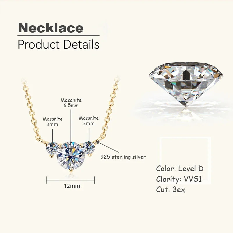 OXTAO 6.5mm Moissanite Pendant Necklaces Ladies GRA Certified 925 Sterling Silver Clavicle Chain Necklace Fine Jewelry Gifts