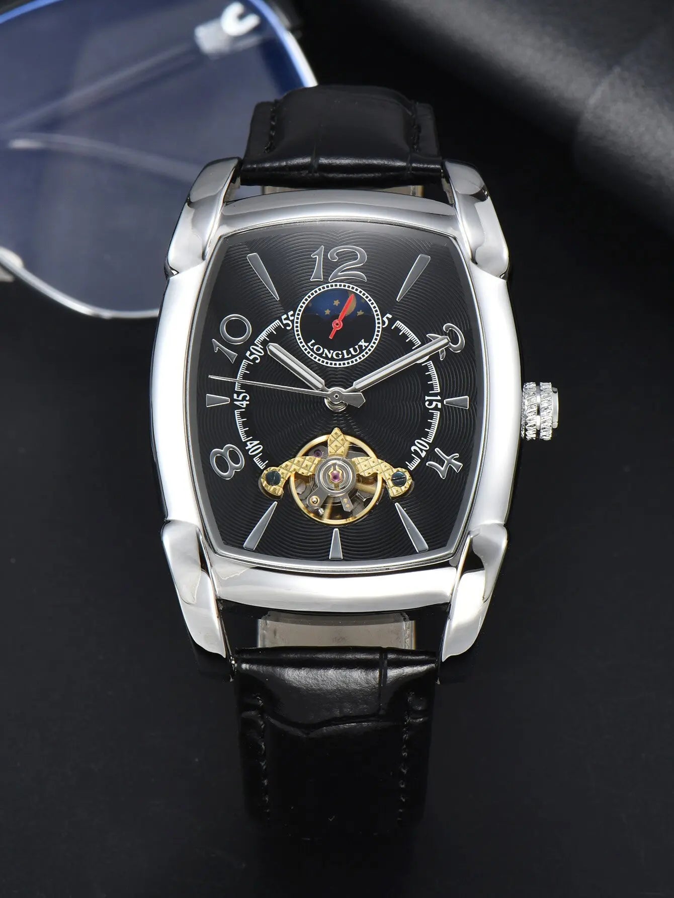 Men automatic mechanical watch moon tourbillon luxury watches leather waterproof skeleton wholesale gift watch