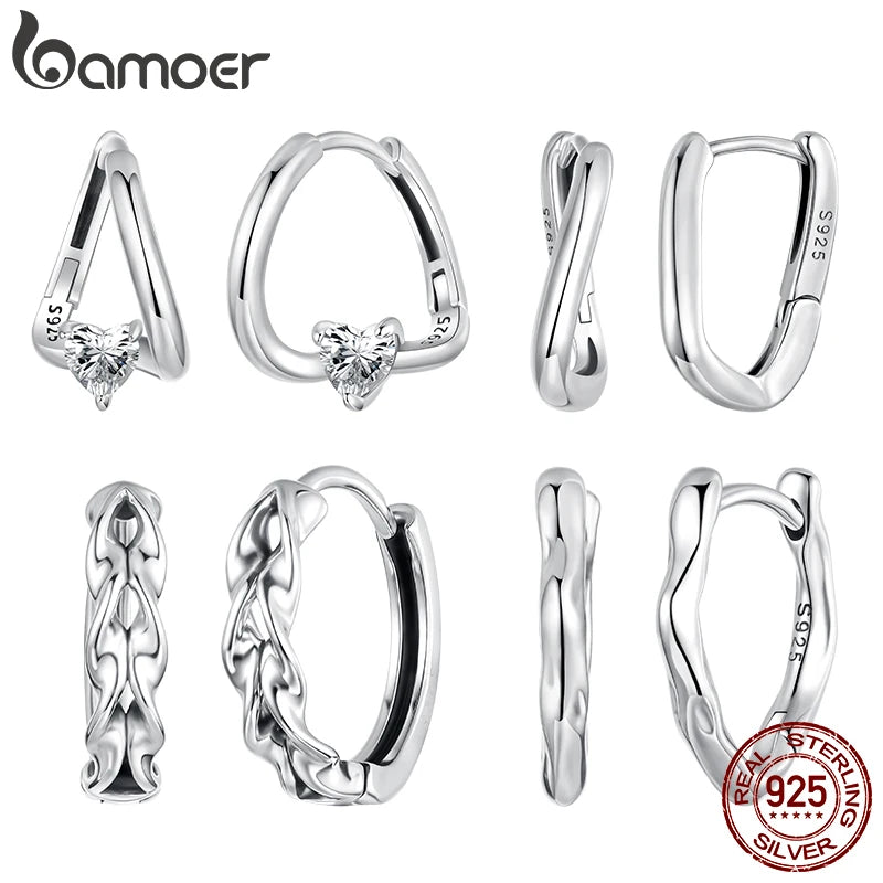 BAMOER Geometrische Creolen, gedrehte runde Ohrclips, originell für Frauen, Punk-Girls, 925 Sterlingsilber, schlichter Schmuck, Geschenkidee