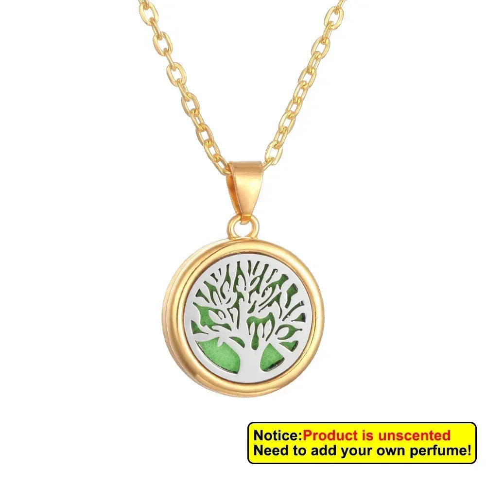 2025 New Tree of Life Aromatherapy Necklace Golden Rose Color Open Locket Scent Aroma Perfume Essential Oil Diffuser Necklace