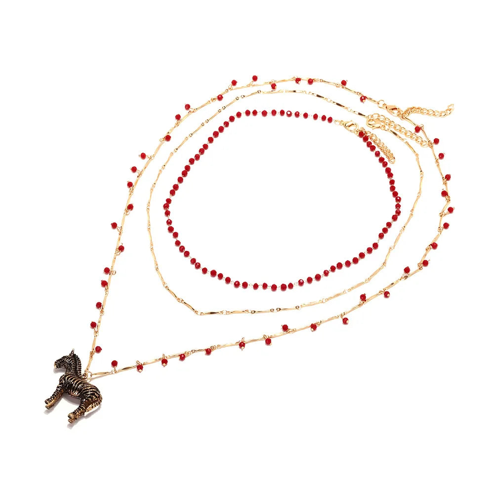 ZAA Retro Alloy Luxury Multi Layer Handmade Zebra Pendant Necklace