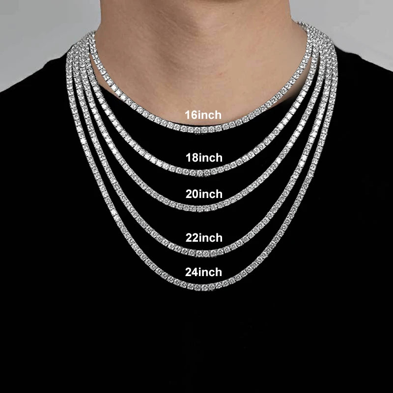 NeeTim 3/4/5mm Moissanite Tennis Necklace for Women Man S925 Silver with 18k Gold Plated Neck Chains Trendy Hiphop Party Jewelry