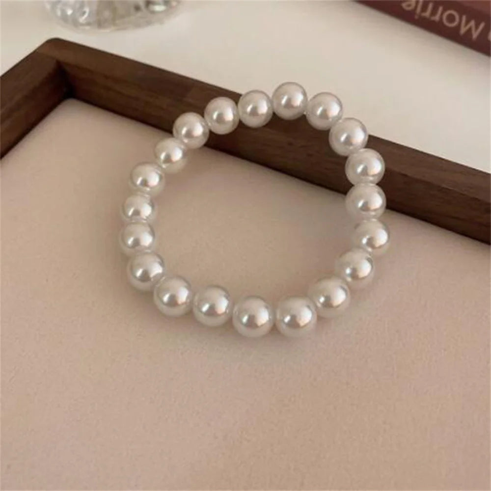 Simple Retro Imitation Pearls Bracelet For Women Stretch Acrylic Bead Men Bracelet Fashion Party Jewelry Pearl Wristband Gift