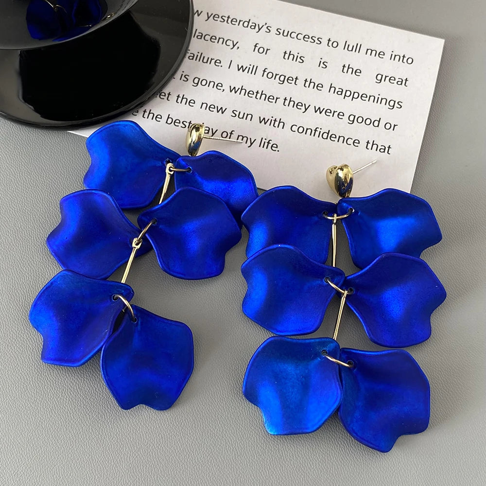 AENSOA Korean Navy Blue Round Tassel Hanging Earrings for Women Fashion Geometric Circle Pearl Drop Earrings Statement Jewelry