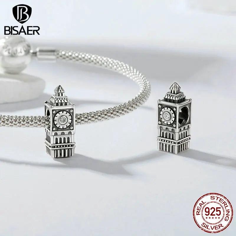 BISAER 100% 925 Argent Sterling Christ Rédempteur Charms Perles Big Ben Tour de Pise Pendentif Fit Femme Bracelet DIY Bijoux Fins