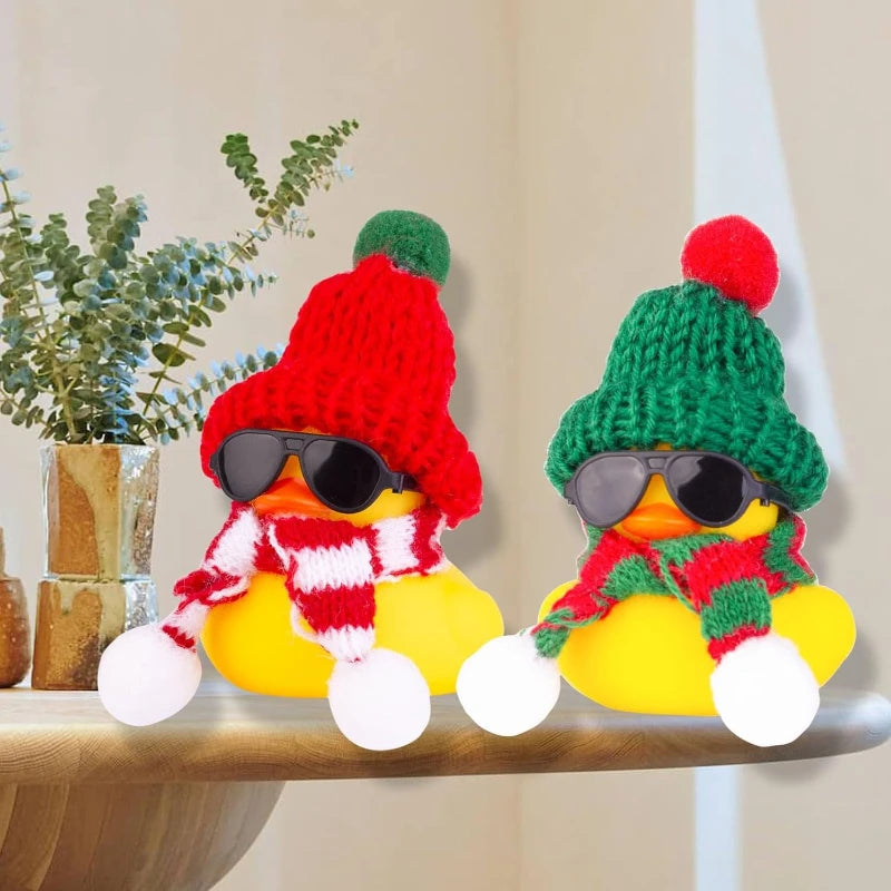 Rubber Duck Car Ornaments Winter Duck Car Dashboard Decorations for Christmas Decor and Home Decorations with Mini Hat Scarf
