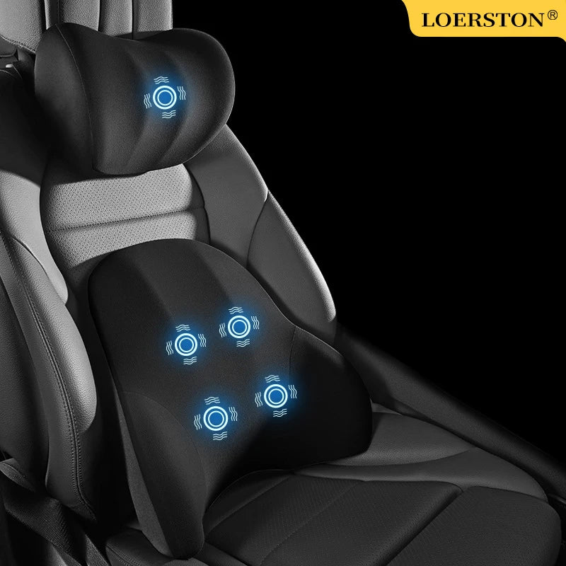 PU Leather Car Lumbar Support Pad Memory Foam Car Neck Pillow Head Waist Back Support Car Headrest Back Cushion Car Seat Pillow - Madeinsea©