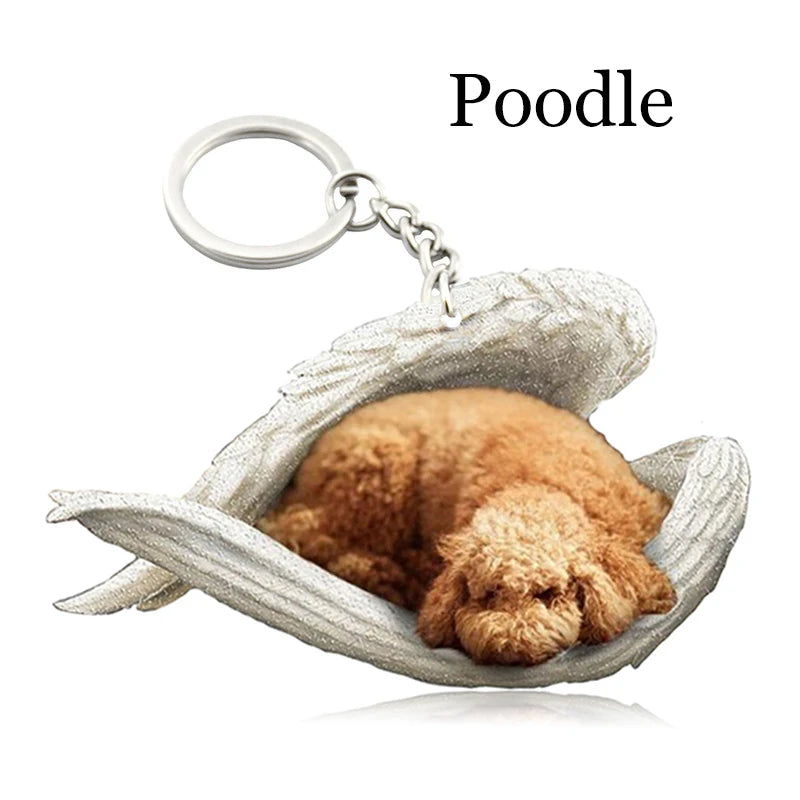 100 Style Cut Dog Sleeping Angel Pendant Bag Keychain Car Keychain Keyring Animal Pet Jewelry Boyfriend Girls Gift Accessories