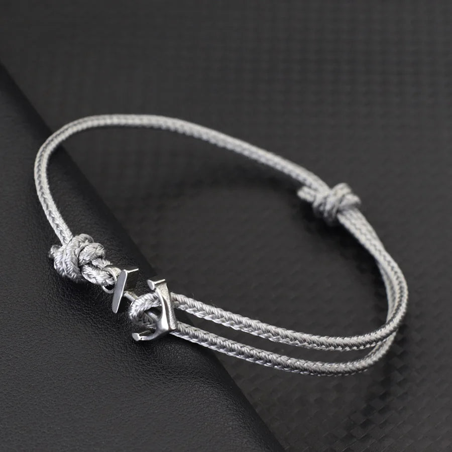 Grade A 2mm Thin String Lucky Red Bracelet Men Stainless Steel Beach Nautical Anchor Braslet Outdoor Sports Cycling Accessories