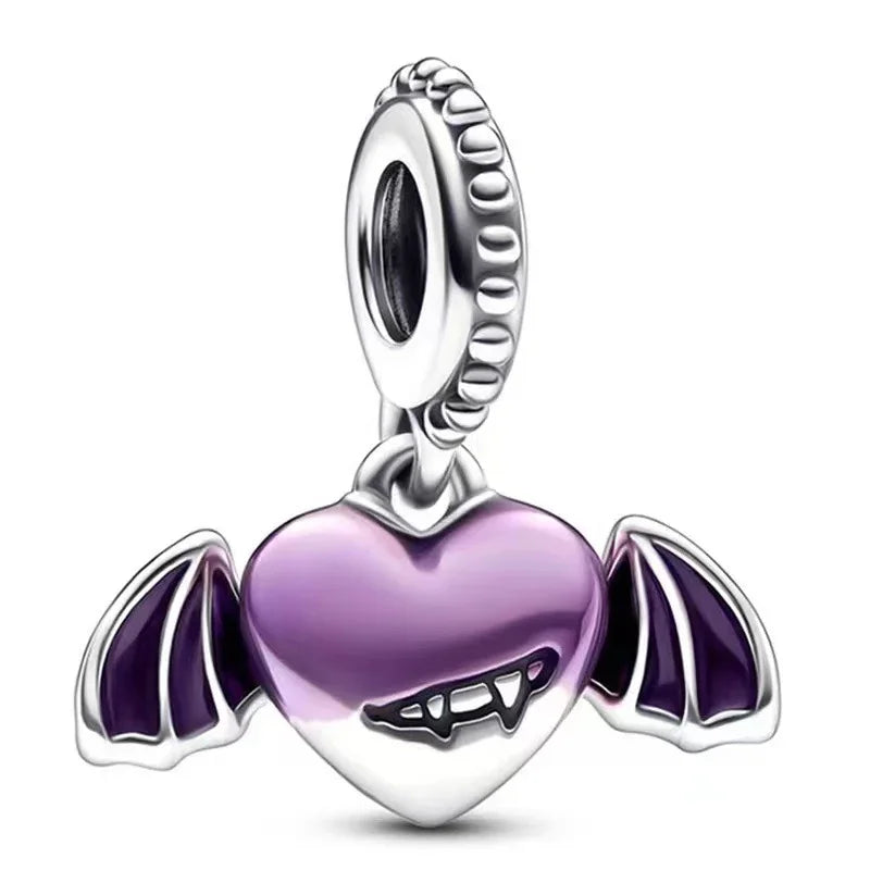 Halloween Charms 925 Sterling Silver Black Skull Bat Pumpkin Pendant Fit Original Bracelet Charm Beads Necklace DIY Fine Jewelry