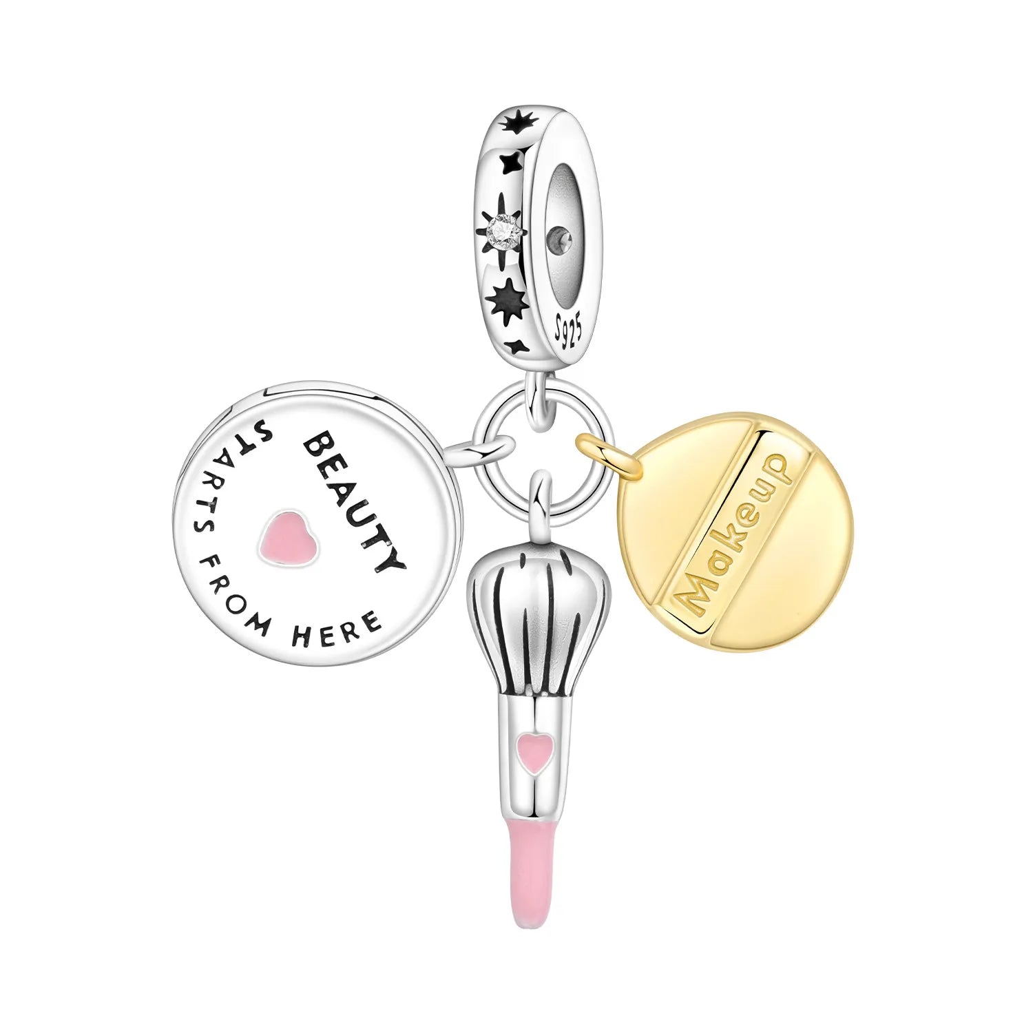 PANPOKI 925 Sterling Silver Brush Beauty Pendant Charms Beads Fit Bracelets DIY Party Trendy Gifts Jewelry Accessory