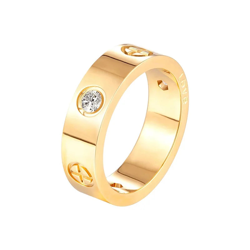 Stainless Steel Rose Gold Love Ring with Zircon