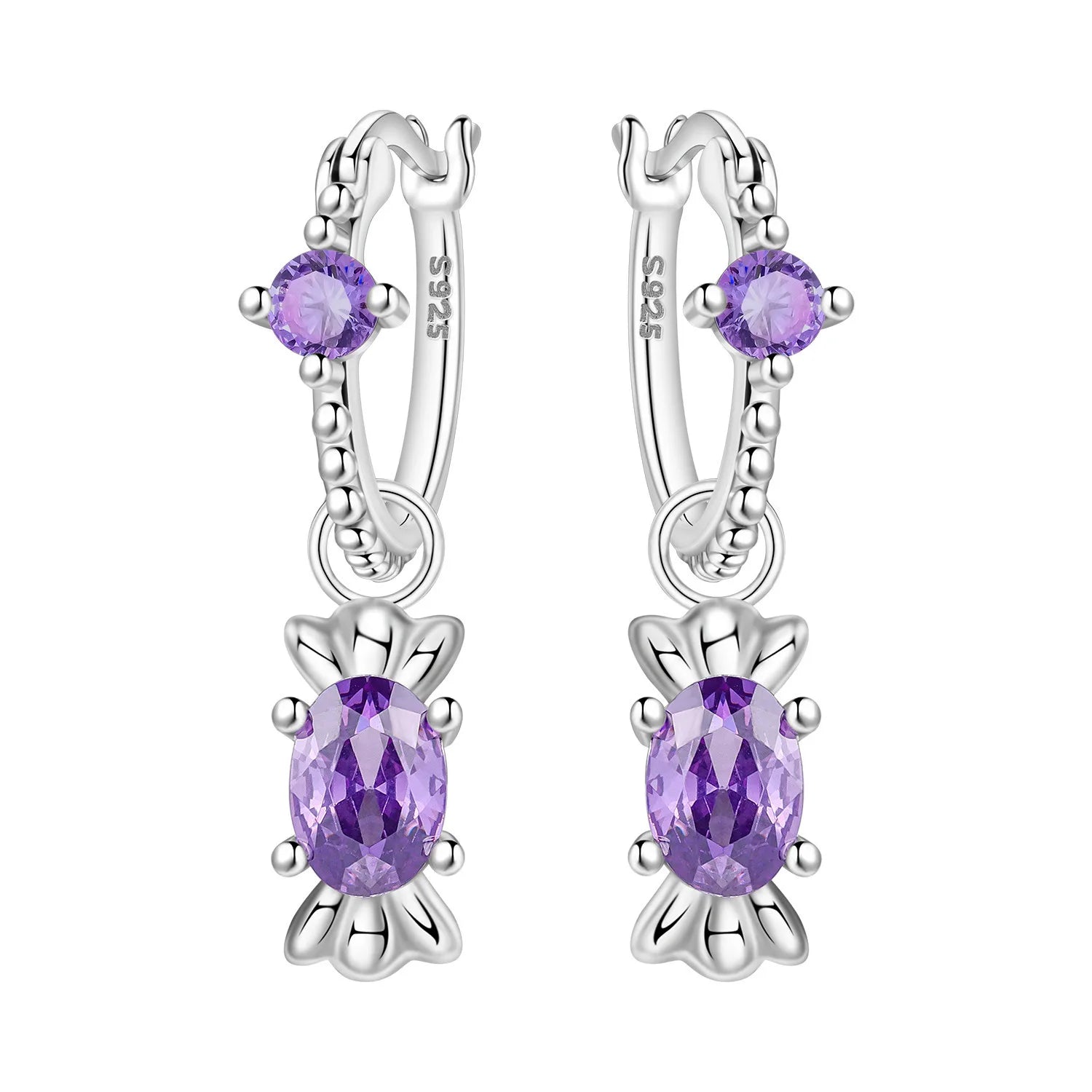 PANPOKI 925 Sterling Silver Purple Zircon Candy Earrings Original Jewelry Drop Earrings Jewelry Party Anniversary Gifts