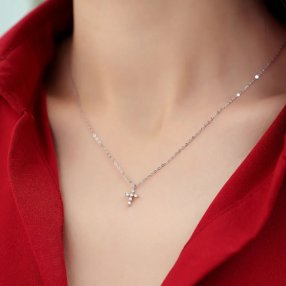 Serenity 6 Stones D Color Moissanite Cross Necklace For Women Men 100% S925 Sterling Silver Plated 18K Jesus Neck Chain Jewelry