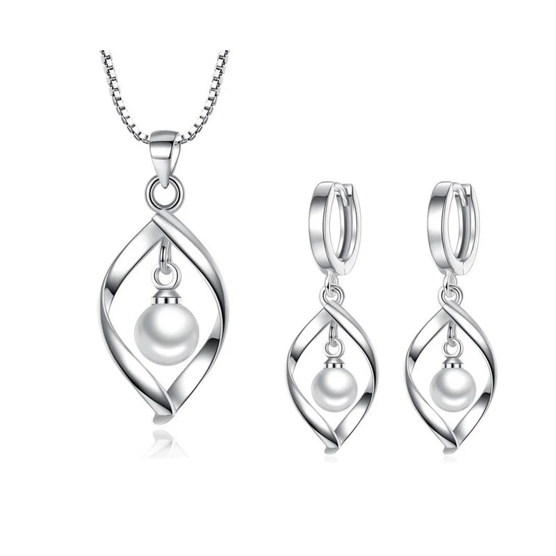 MEEKCAT Schmuckset aus 925er Sterlingsilber mit Zirkonia-Anhänger in Tropfenform – Halskette + Ohrringe – Bijoux für Damen – Weihnachtsgeschenk