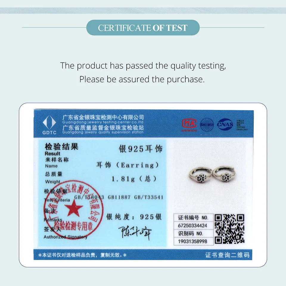 BAMOER Solid 925 Sterling Silver Pet Paw Hoop Earrings for Women Teens Pawprint Huggie Earrings Hoop SCE1885