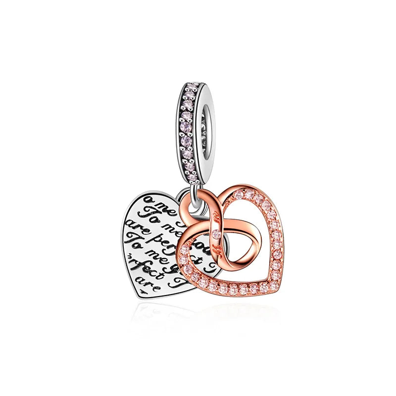 925 Sterling Silver Real Rose Gold Pink Octopus Summer Turtle Heart Dangle Charm Fit Original Bracelet Necklaces Bracelet Girl