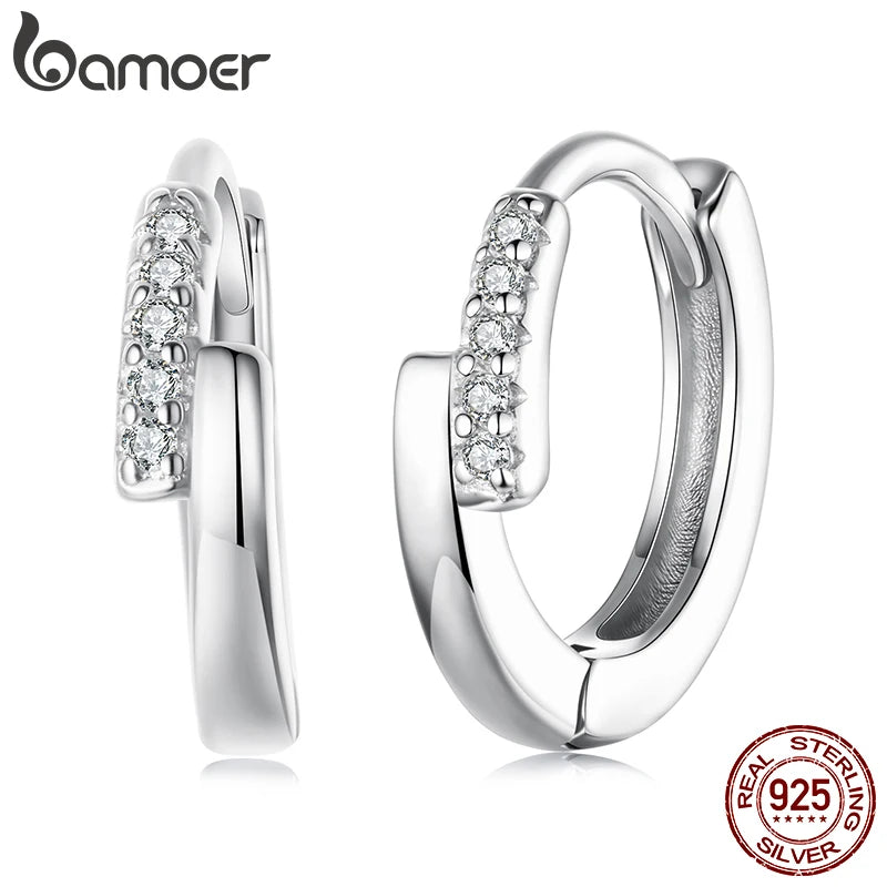 BAMOER 925 Sterling Silver Cross Hoop Earrings 5 Stones CZ Huggies Earrings for Women Girls Minimalist Party Jewelry