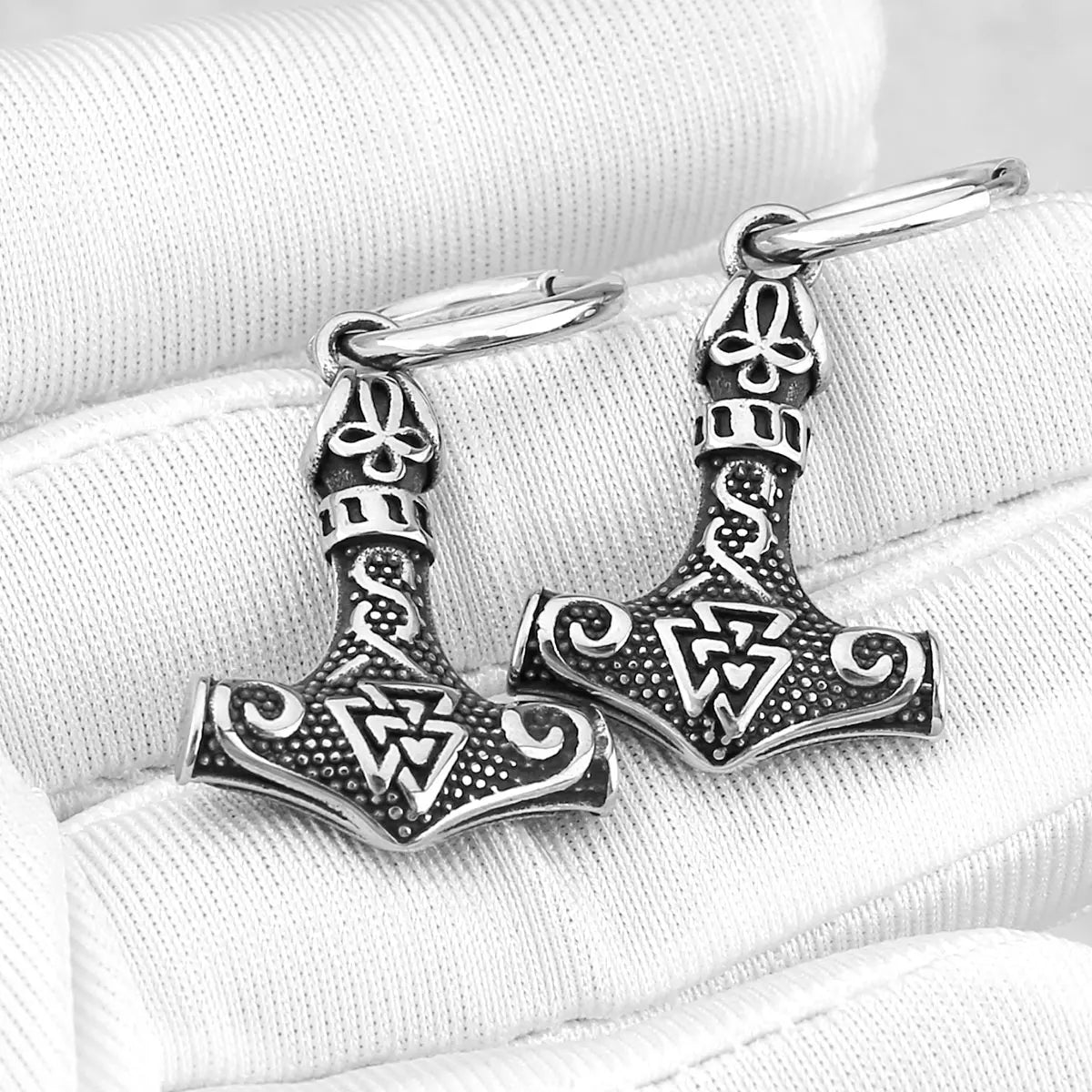 Gothic Odin Thor's Hammer Drop Earrings Blackening Stainles Steel Punk Hip Hop Ears Jewelry Nordic Vikings Helmet of Awe Earring
