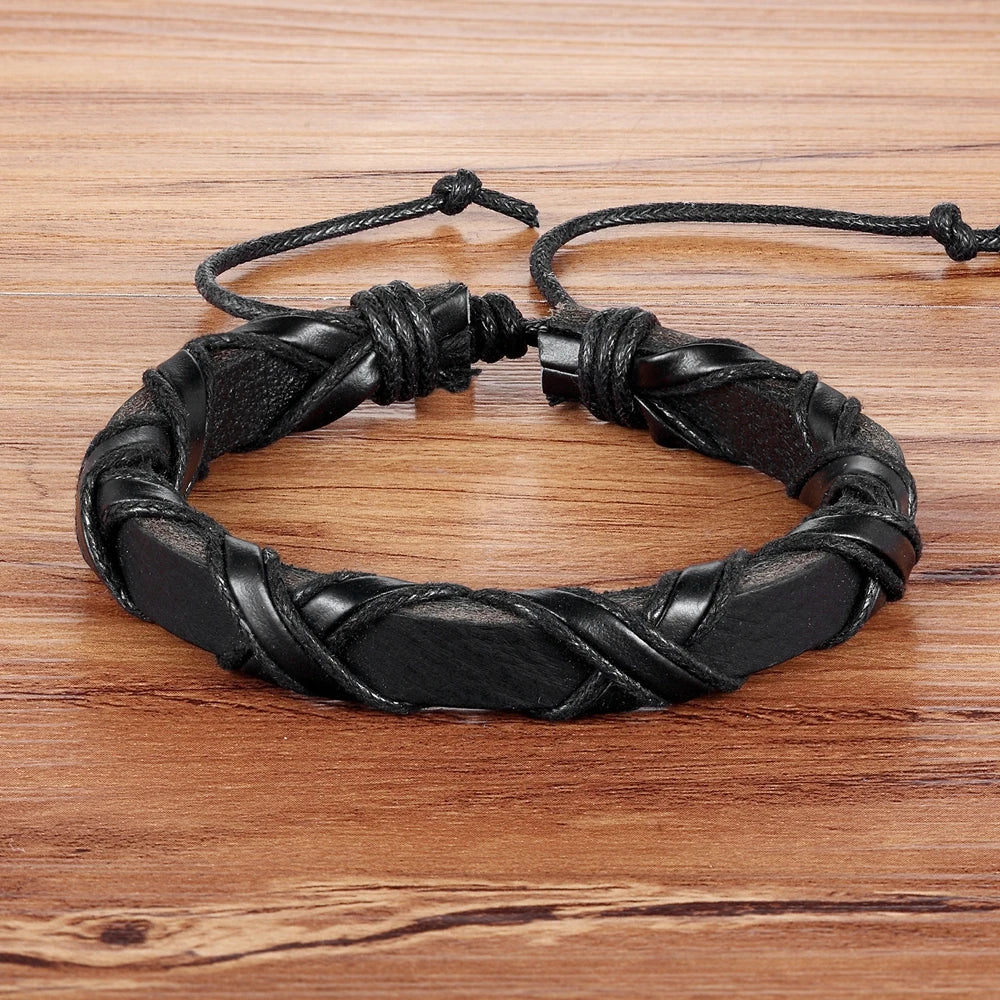Bracelet TYO Creative tissé à la main en cuir PU noir/marron, motif tressé, accessoire pour femme et homme, cadeau idéal pour la fête des pères.