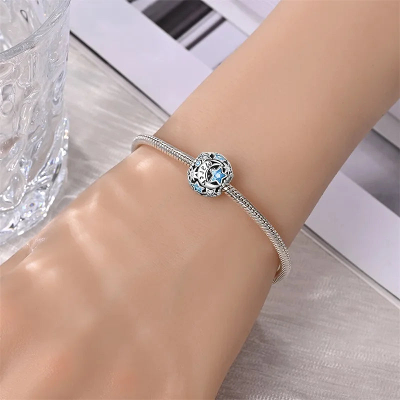 925 Sterling Silber Geburtsstein Sterne Mond Sonne Neues Design Perlen Charm Bead Fit Armband DIY Schmuck für Frauen