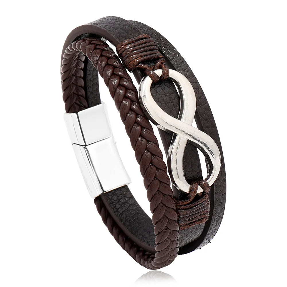 Trendy  Leather Bracelets Men Stainless Steel Multilayer Braided Rope Bracelets For Male Bracelets Jewelry Pulsera Hombre