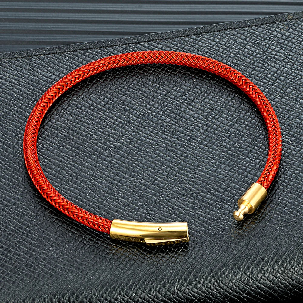 MKENDN Simple Style Men Women Lucky Red Jewelry Non-fading Steel Wire Rope Bracelet Classic Cuff Charm Bracelet for Couple Gifts