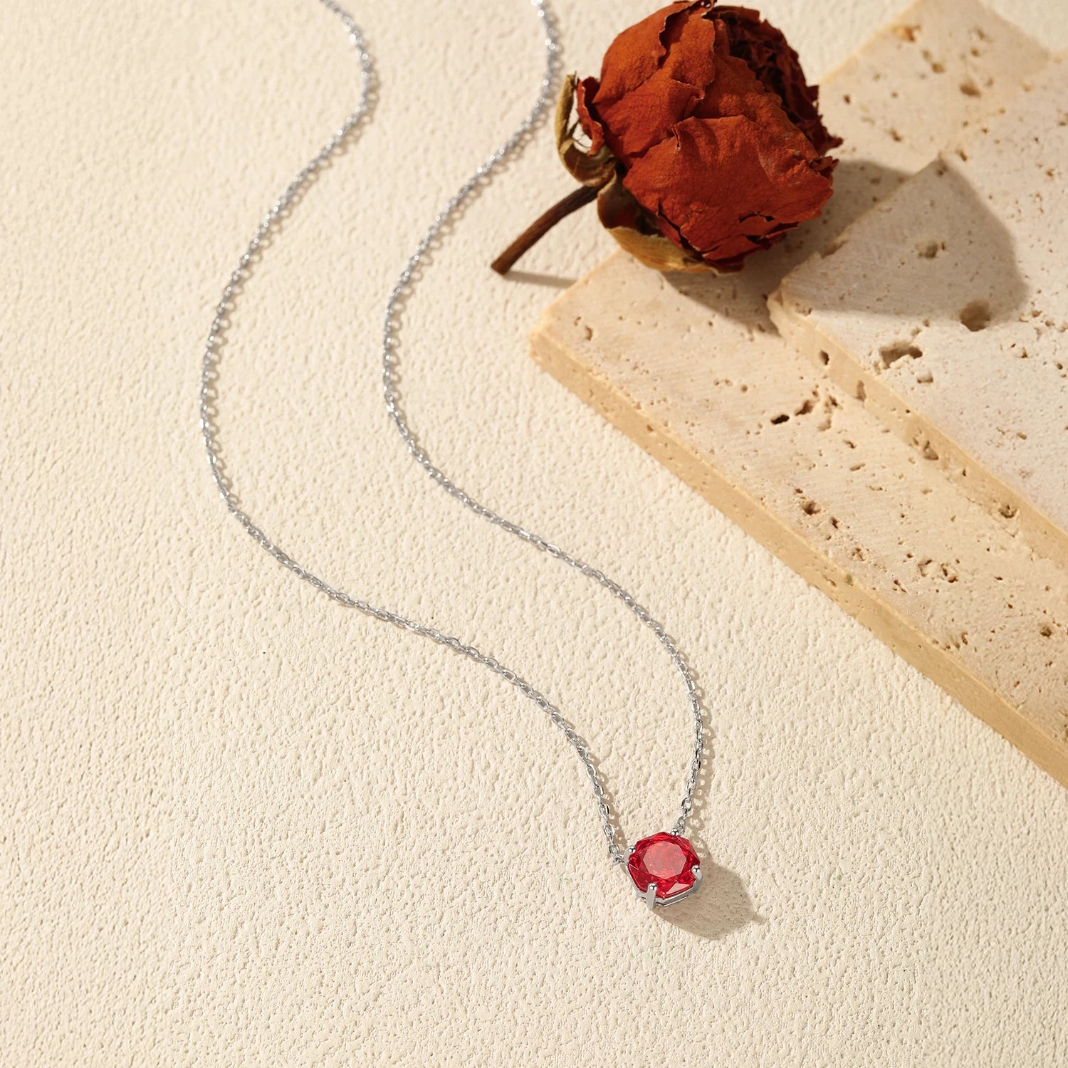 MODIAN 925 Sterling Silver Fashion Pomegranate Red Rose Cut CZ Octagon Pendant Necklace For Women Hypoallergenic Jewelry