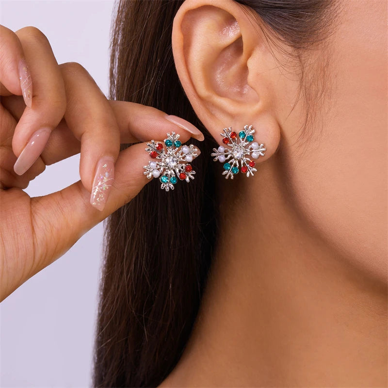 Sparking Snowflake Firework Stud Earrings For Women Girls Rhinestone Exquisite Zircon Piercing Earring Girls Party Charm Jewelry