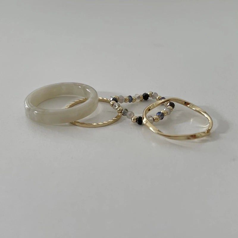 4Pcs Colorful Beads Resin Metal Irregular Lines Rings for Women Retro Geometric Acrylic Bead Knuckle Joint Ring Set Jewelry Gift