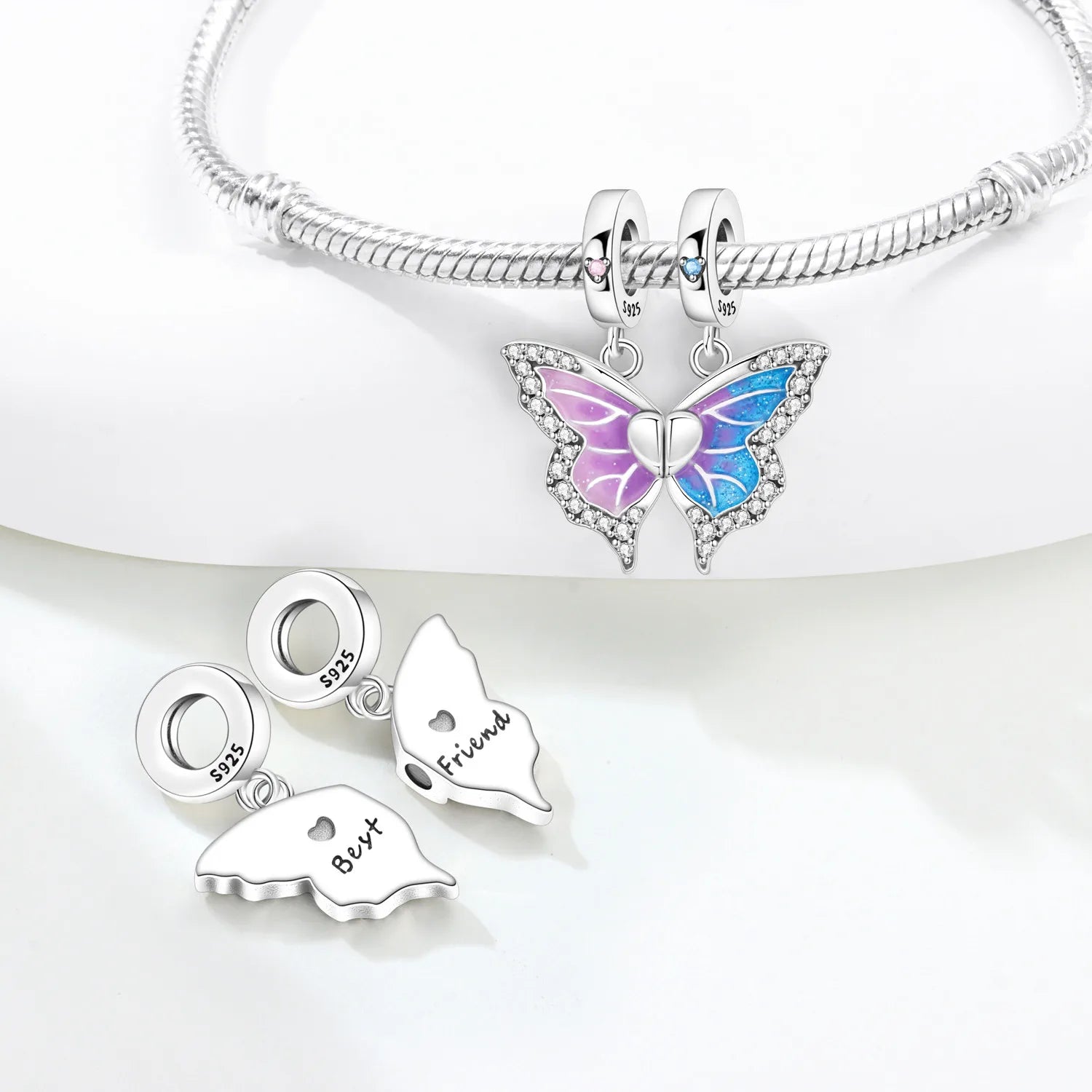 PANPOKI 925 Sterling Silver Colorful Butterfly Insect Beads Original Pendants Bracelet Charm Jewelry Party DIY Trendy Gifts