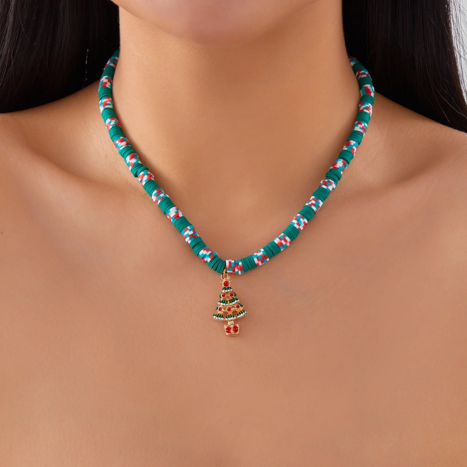 Fashion Christmas Necklaces for Women Santa Claus Xmas Tree Snowflake Elk Snowman Pendant Metal Clavicle Choker Girl Party Gifts