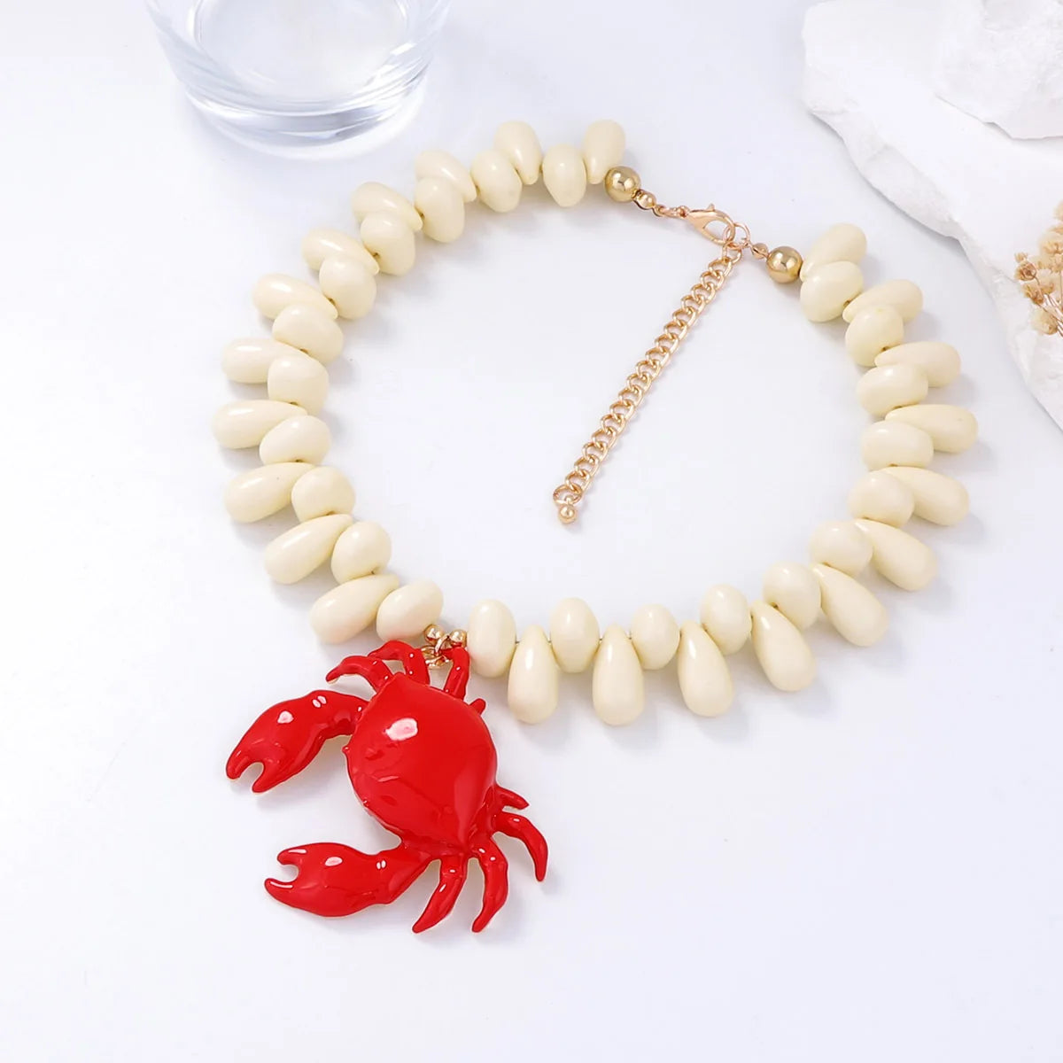 2025 New Summer Ocean Leisure Beaded Alloy Crab Pendant Necklace