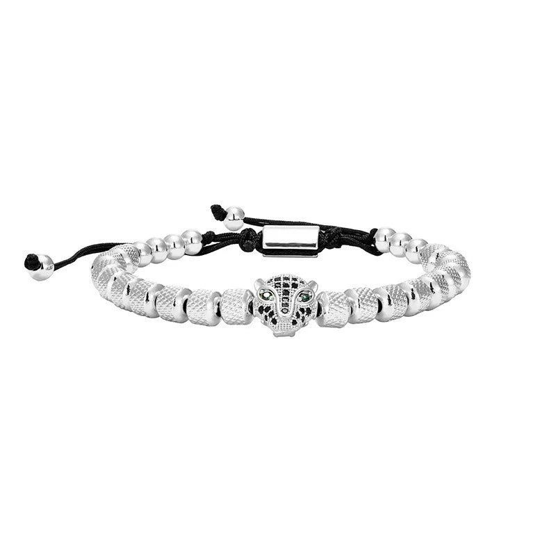 MKENDN Charm Micro Pave CZ Leopard Head Men Bracelets Stainless Steel Couple Unfade Handmade Jewelry Gift