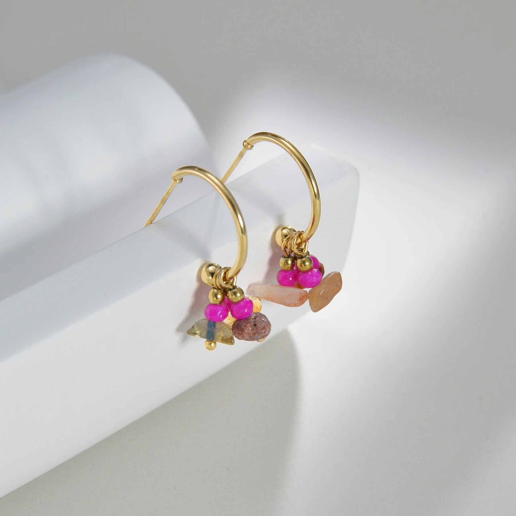 Exquisite Fashion Colored stone earrings Stainless Steel 14K Gold-plated Earrings French Romantic Jewelry Party Anniversary Gift