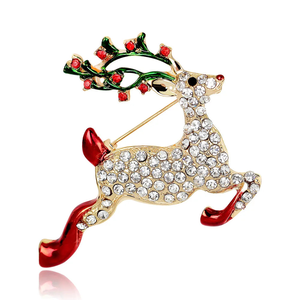 Luxury Rhinestone Christmas Brooches for Women Crystal Zircon Penguin Elk Snowman Xmas Tree Brooch Pins New Year Corsage Jewelry